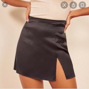 Danielle Guizio Satin Slit Mini Skirt in Turquoise